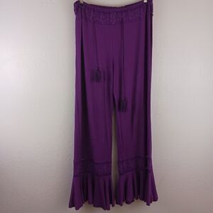Yu Ki lace waistband ruffle hem purple pants size L